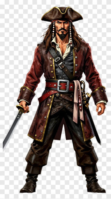 Cartoon Pirate Holding A Sword PNG