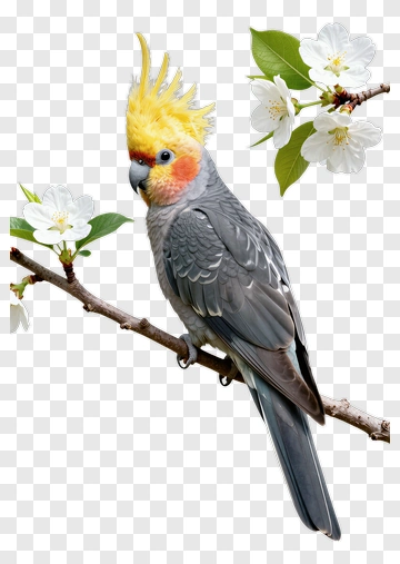Cockatoo Perched On A Branch With Flowers PNG