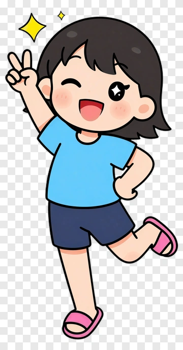 Cartoon Girl Waving Peace Sign PNG