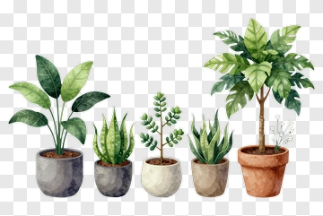 Watercolor Potted Plants Arrangement PNG