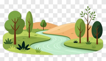 Colorful Landscape With River And Trees PNG