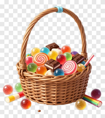 Colorful Candy Basket Filled With Sweets PNG