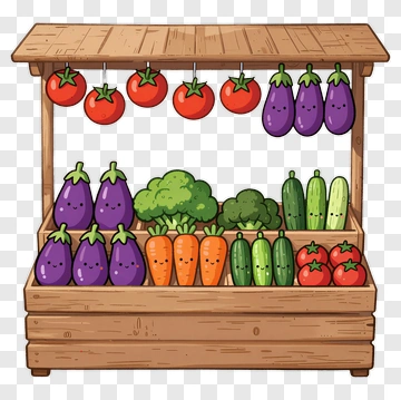 Cartoon Vegetable Stand With Fresh Produce PNG