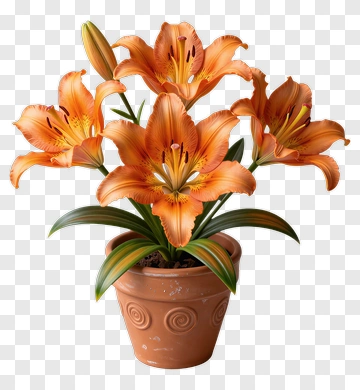 Orange Lily Flower Arrangement In A Pot PNG