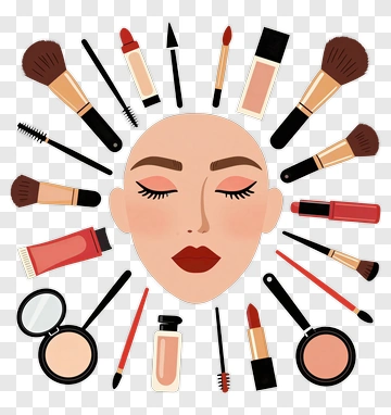 Makeup Tools And Products Surrounding A Face PNG