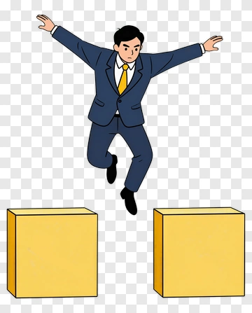 Businessman Jumping Between Two Boxes PNG