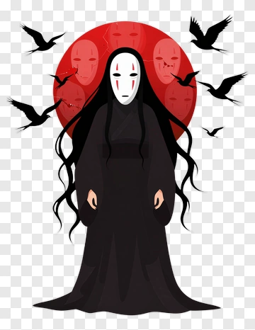 Cartoon Spirit With Mask And Crows PNG