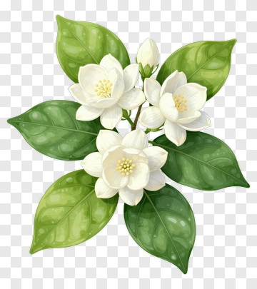 White Flower Bouquet With Green Leaves PNG