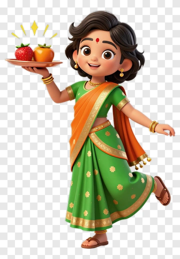 Cartoon Girl Holding A Plate Of Fruits PNG