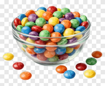 Colorful Candy Bowl Filled With Round Candies PNG