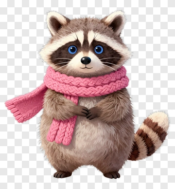 Cute Cartoon Raccoon Wearing A Pink Scarf PNG