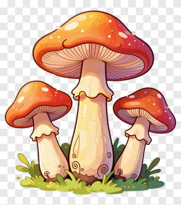 Cartoon Mushrooms Growing In Grass PNG