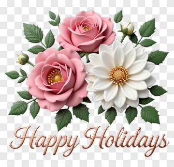Floral Arrangement With Happy Holidays Text PNG