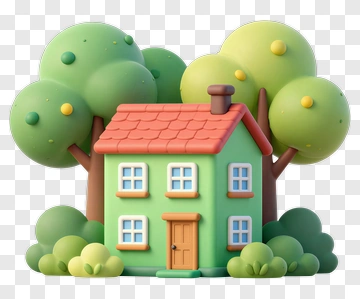 3D House Surrounded By Trees PNG