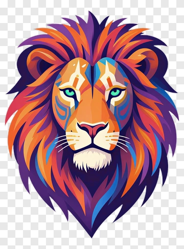 Colorful Lion Head Illustration PNG