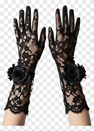 Black Lace Gloves With Roses PNG