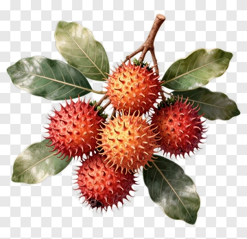 Rambutan Fruit Bunch With Leaves PNG