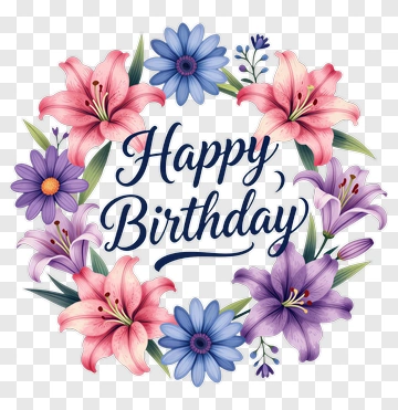 Happy Birthday Floral Wreath PNG