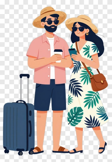 Couple Holding Drinks With Luggage PNG