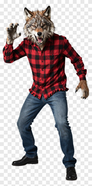 Wolfman In Red Plaid Shirt PNG