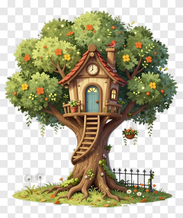 Colorful Treehouse In A Lush Tree PNG