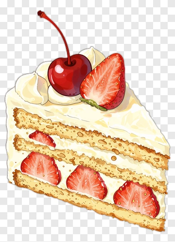 Strawberry Shortcake Slice With Cherry PNG