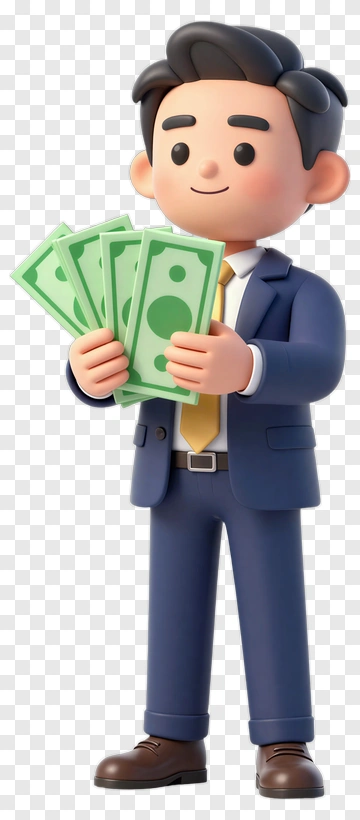 3D Businessman Holding Money PNG