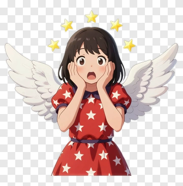 Surprised Girl With Angel Wings PNG