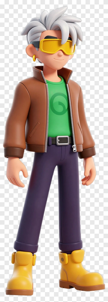 3D Cartoon Character In Brown Jacket And Yellow Boots PNG