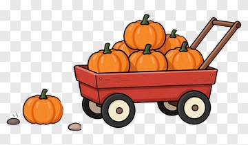 Cartoon Red Wagon Filled With Pumpkins PNG