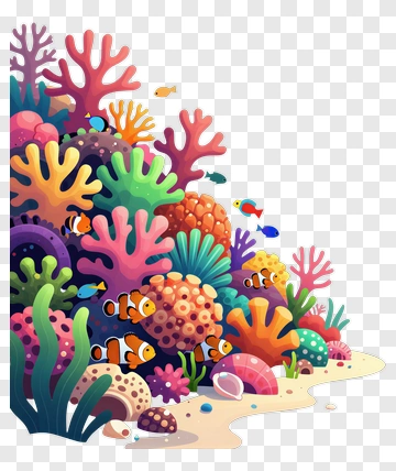 Colorful Coral Reef With Tropical Fish PNG