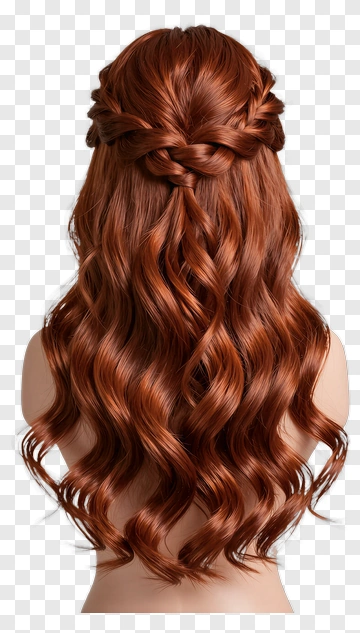 Wavy Red Hair With Braided Updo PNG