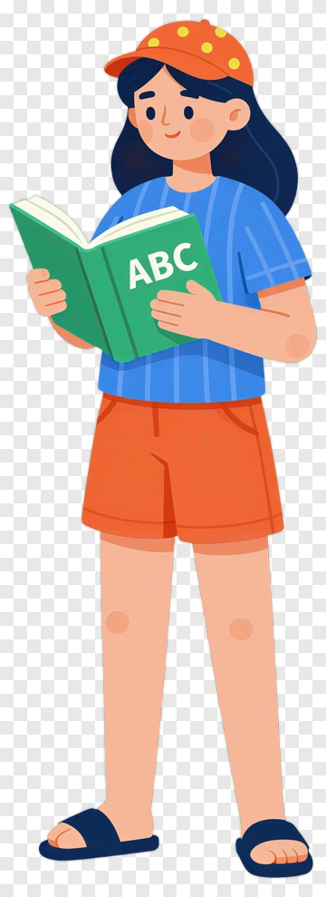Cartoon Girl Reading An Abc Book PNG