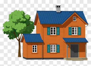 Colorful House With Tree PNG