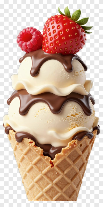 Ice Cream Cone With Chocolate And Fresh Berries PNG