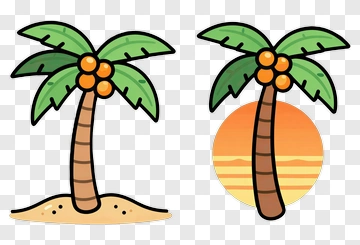 Cartoon Palm Trees With Sunset Background PNG