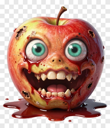 Cartoon Apple With Face And Blood PNG
