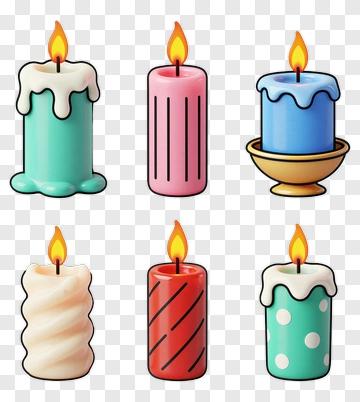 Colorful Candles With Flames PNG
