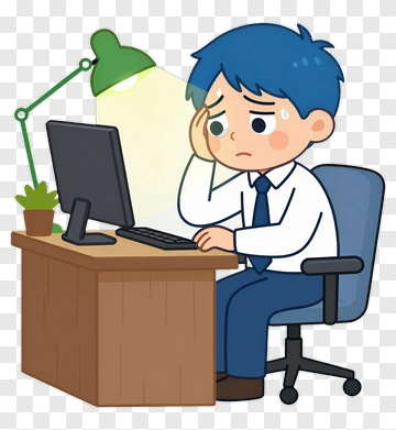 Cartoon Man Working At A Desk PNG