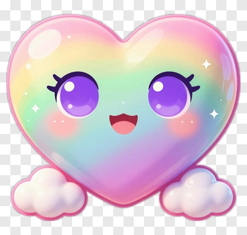 Kawaii Rainbow Heart With Clouds PNG