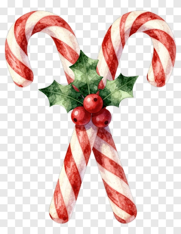 Christmas Candy Cane With Holly PNG