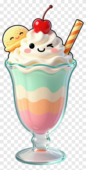 Cartoon Ice Cream Sundae With Cherry And Cookie PNG