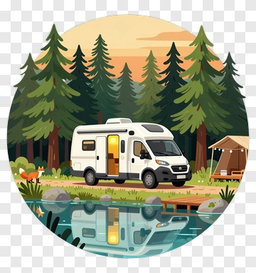 Camper Van By A Forest Lake PNG