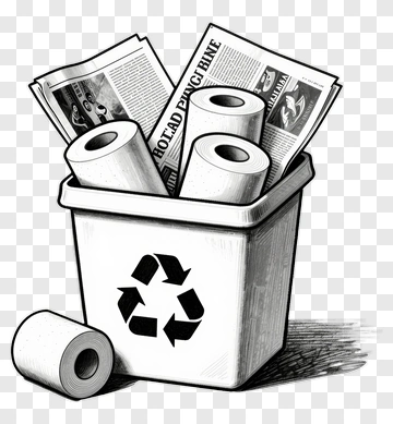 Recycling Bin Filled With Paper Rolls And Newspapers PNG
