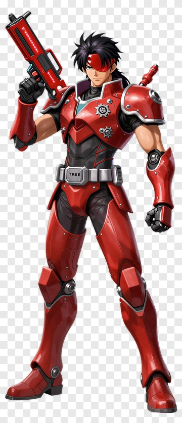 Red Armored Character Holding A Gun PNG
