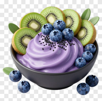 Purple Yogurt Bowl With Kiwi And Blueberries PNG