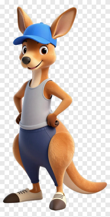 Cartoon Kangaroo Wearing Sports Attire PNG