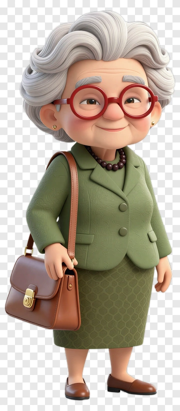 Cartoon Elderly Woman Holding A Handbag PNG