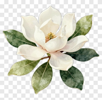 White Magnolia Flower With Green Leaves PNG