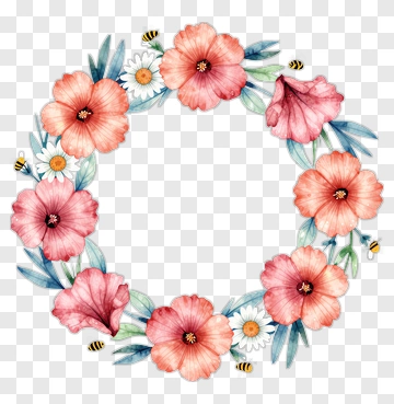 Watercolor Floral Wreath With Bees PNG